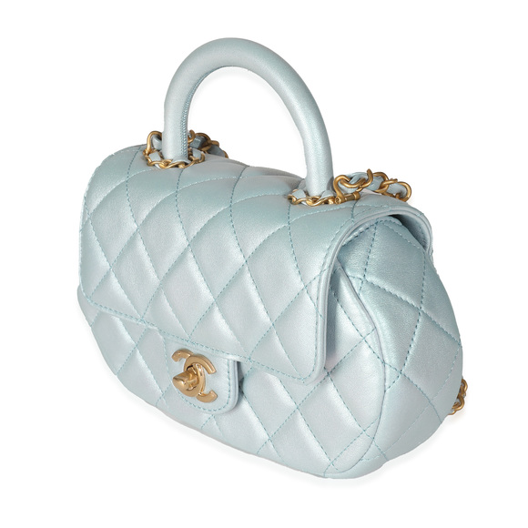 Chanel 24C Light Blue Iridescent Quilted Lambskin Small Top Handle Bag - Picture 4 of 8